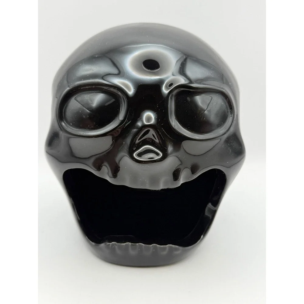 Way To Celebrate Halloween Black Ceramic Skull Bowl Glossy Decor candle holder